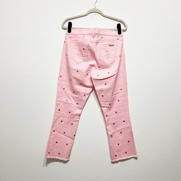 Lilly Pulitzer South Ocean Cotton Stretch Straight Leg Crop Gold Polka Dot Jeans - Picture 4 of 4